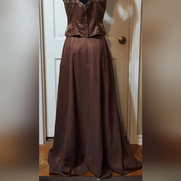 GORGEOUS beaded copper and brown two piece formal dress - Picture 3 of 8